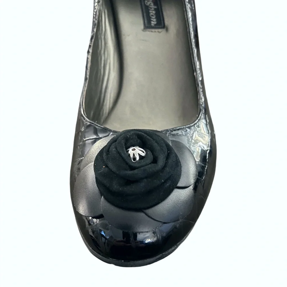 Brighton Womans Black Leather Croc Low Pumps 10M